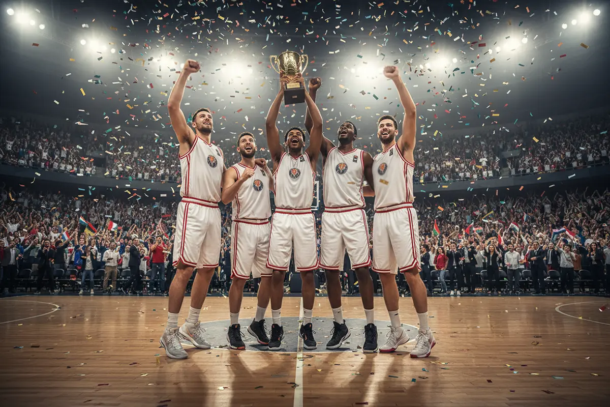 Basketball EM und WM Wetten – Nationalmannschaft jubelt nach einem Turniersieg