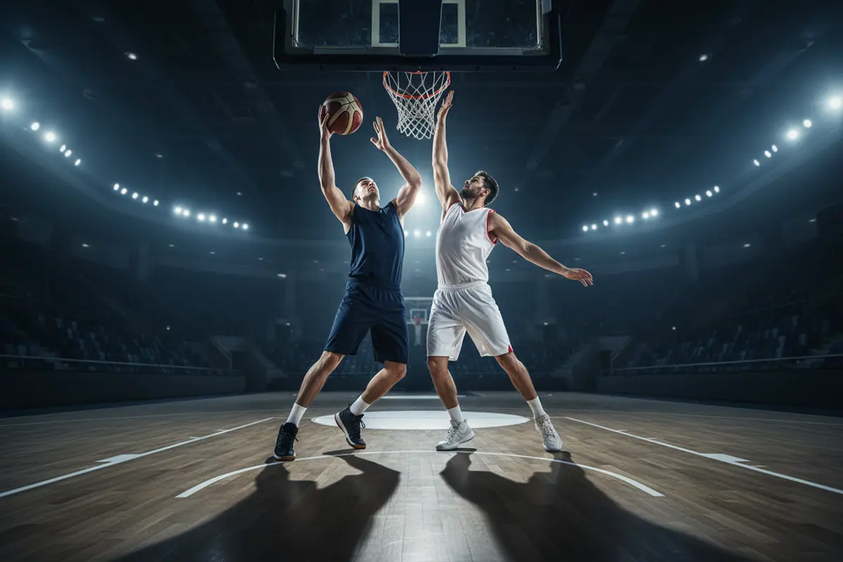 NBA vs. Europa Basketball Wetten – Basketballspieler in Aktion auf einem Indoor-Court