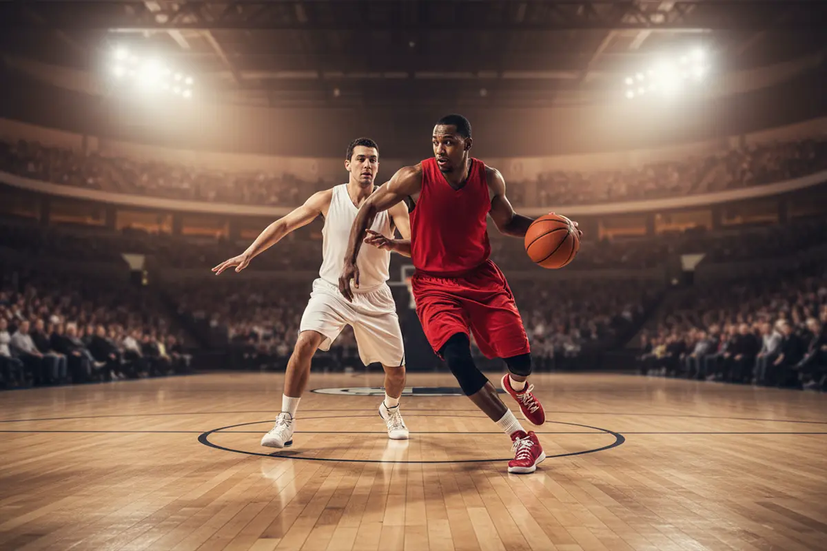 Basketball Livewetten – intensives Basketballspiel in einer beleuchteten Arena