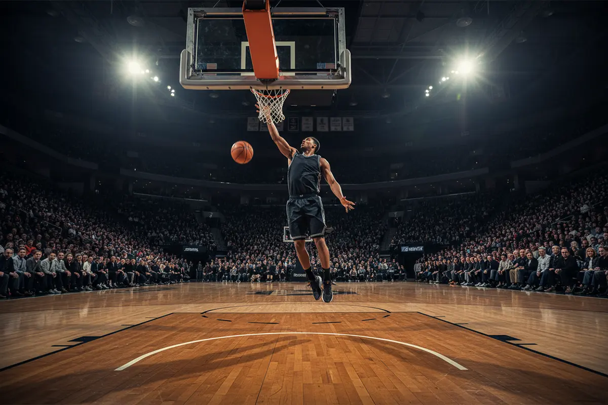 Basketball Handicap Wetten – Spieler beim Wurf auf den Korb in einer vollen Arena