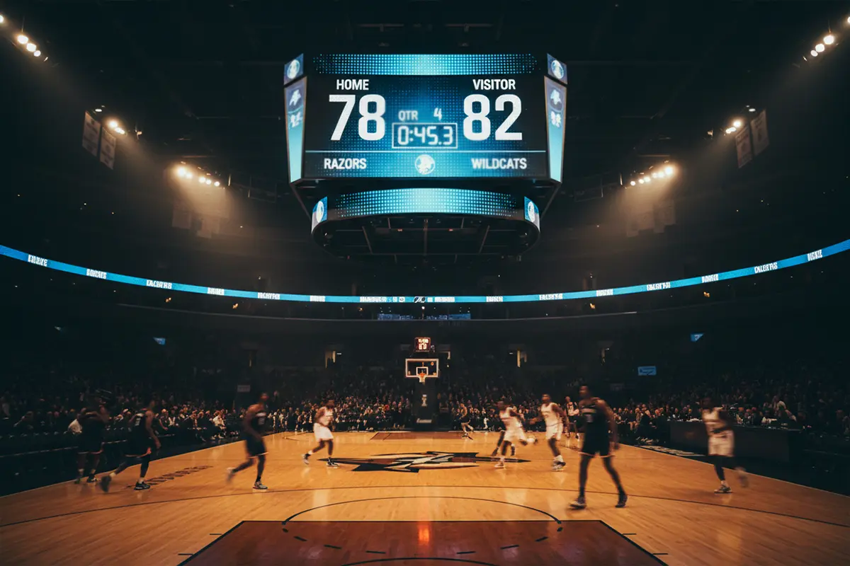 Basketball Quoten verstehen – Nahaufnahme einer Anzeigetafel mit Spielstand in einer Basketballhalle