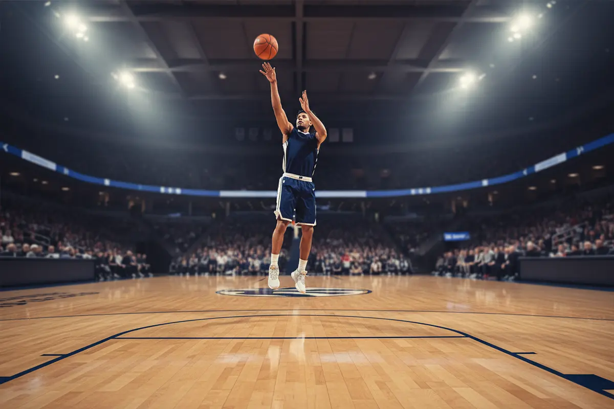 Drei-Punkte-Revolution – Basketballspieler beim Dreipunktewurf an der Dreierlinie