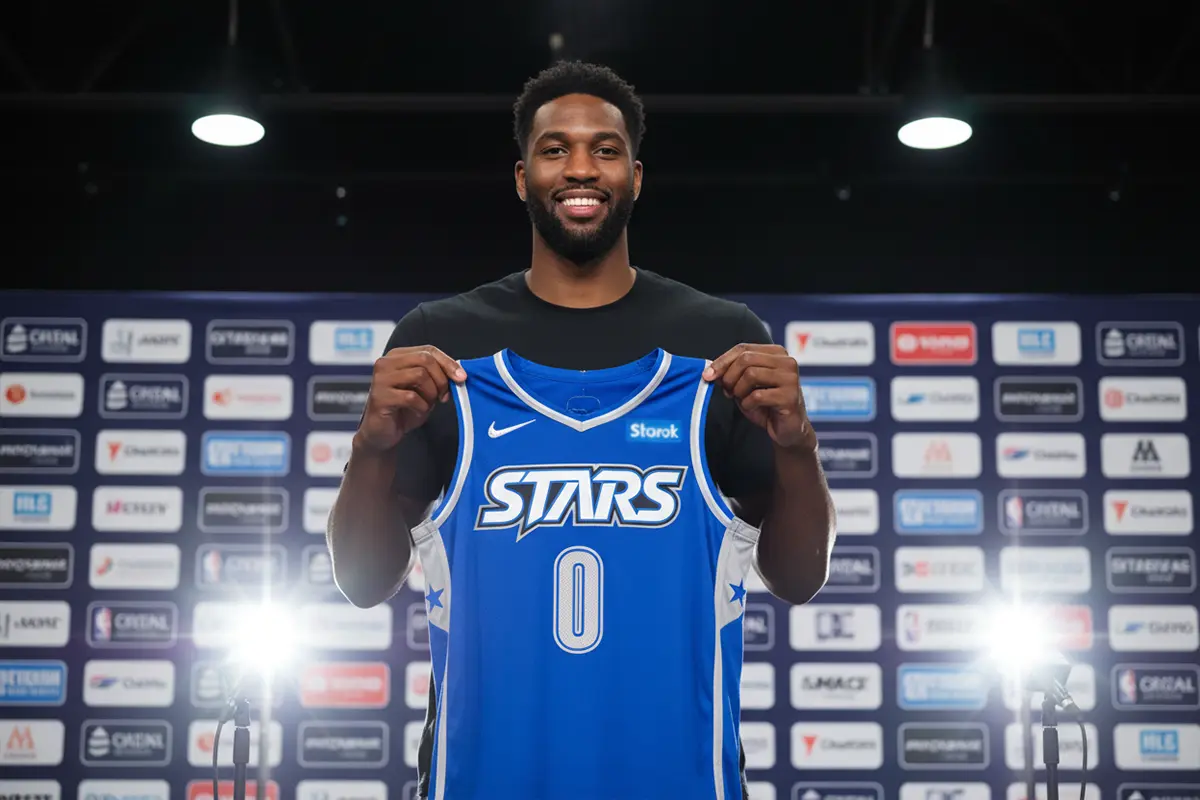 Basketball-Transfers und Wettquoten – Basketballspieler im neuen Trikot bei der Vorstellung