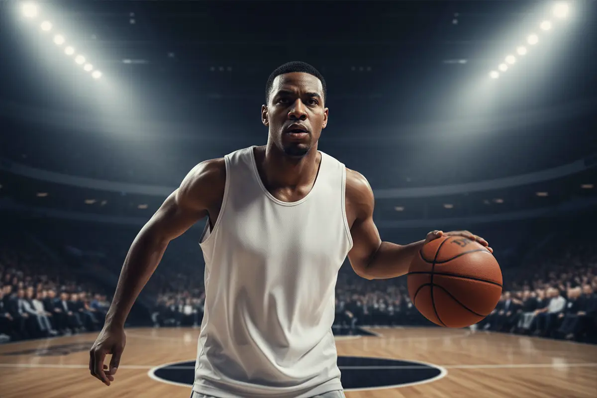 Player Props Basketball – Basketballspieler beim Dribbling im Fokus der Kamera