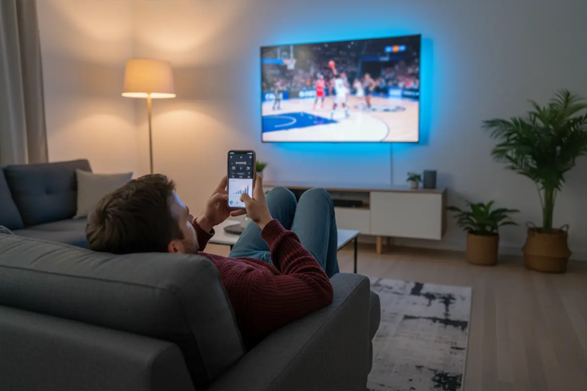 Basketball Wetten für Anfänger – Person verfolgt ein Basketballspiel auf dem Smartphone