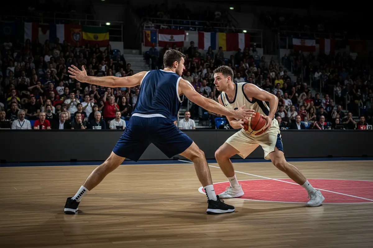 EuroLeague Wetten – intensive Verteidigungsaktion bei einem europäischen Basketballspiel